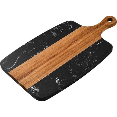 Planche à découper de cuisine en bois et marbre noir, idéale pour la découpe de viandes, légumes et fruits. (1/5)