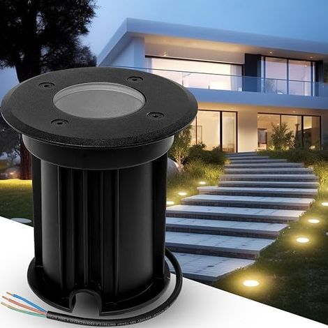 Recessed Outdoor Floor Spotlight for GU10 203V, IP67 Waterproof LED Recessed Outdoor Spotlight for Deck, Garden, Sidewalk, Patio, Driveway, Lawn, Round, Silver (without bulb) (1/5)