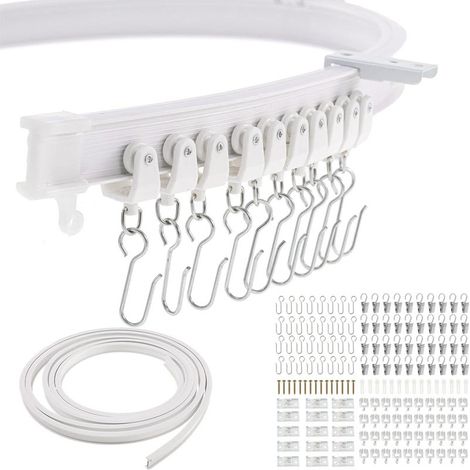 10 Meter langes PVC-Kunststoff-Stahl-Kurvenschienen-Führungshaken-Set für Vorhänge, inklusive Zubehör, U-förmige und L-förmige flexible Schienen. (1/5)
