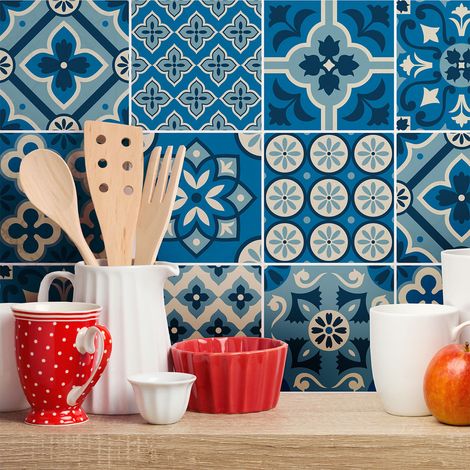 Sticker Mural Carrelage adhésif Cuisine Salle de Bain - 9 STICKERS CARREAUX DE CIMENT AZULEJOS BEYONSA - 9stickers10x10cm (1/5)