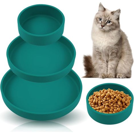 Lot de 3 gamelles pour chats, gamelle plate en silicone, gamelle ovale large en silicone pour croquettes et pâtée pour chatons (1/5)