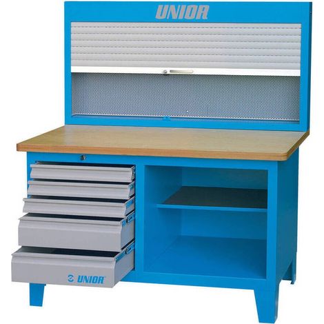 Établi Unior 946acr plateau bois capacité 2300 kg bleu (1/2)