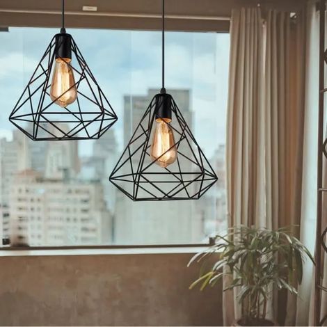 2x Lustre Suspension en Cage Métal Lampe Plafonnier Industriel Style Vintage pour Chambre Cuisine (1/4)