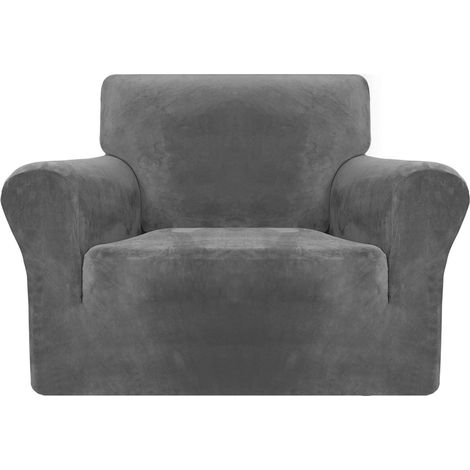 MINKUROW Fodera Per Divano In Velluto, Fodera Per Divano Elasticizzata Antiscivolo Fodera Per Divano Spessa E Morbida Per Divano A Sezione L (Grigio,1 Posto (90-140 Cm)) (1/5)