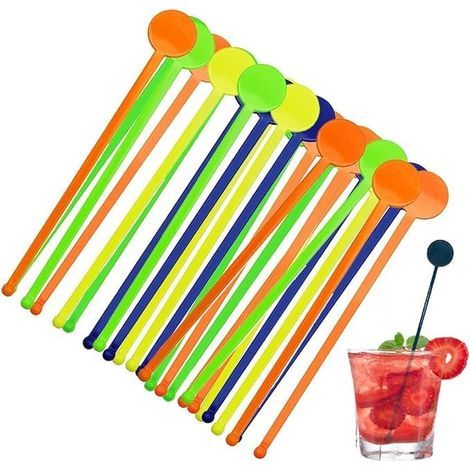 Touillettes Cocktail Réutilisables, 18 cm, 80 Pièces, Multicolore