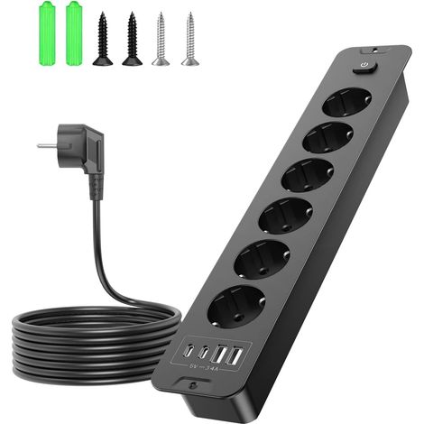 Multiprise escamotable avec Interrupteur - 6 Prises avec USB-A et USB-C - Prise encastrable escamotable idéale pour Les Chambres d'enfants, Les Chambres d'hôtel, Les comptoirs de café et Les Bureaux (1/5)