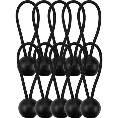 Lot de 10 petits tendeurs réglables avec boule, robustes et résistants pour tentes, mâts, bagages et bannières (noir). (1/5)