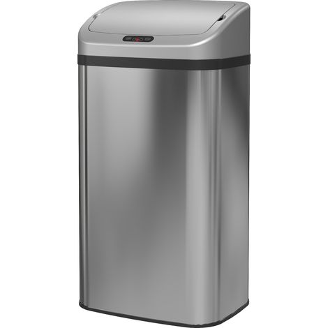 Poubelle capteur 48 L acier inoxydable fermeture automatique argent
