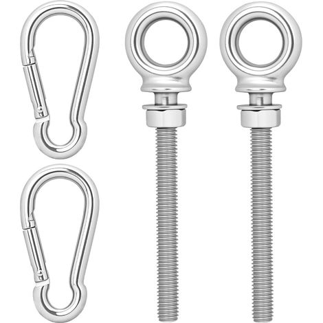 2 Pcs Boulons à Oeil M8 x 80 mm, pour Piton à Visser Inox, Vis à Anneau de Levage en Acier Inoxydable 304, Anneaux de levage avec Filetage pour Fixation et Suspension, avec 2 Mousquetons (1/5)