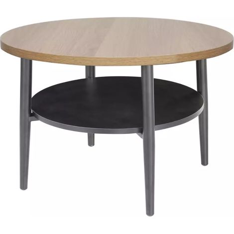 Table basse ronde chêne et noir avec double plateau et pieds fins en métal ZENIX (1/3)