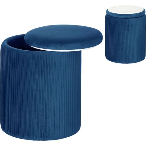 HOMCOM Round Storage Ottoman with Removable Top, Blue