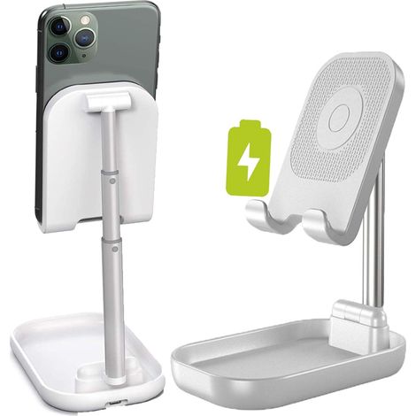 Support chargeur sans fil + téléphone, hauteur réglable, compatible iPhone 11/12 Pro Max/SE, Samsung S20/S10 (1/4)