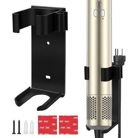 Supporto da parete in alluminio per piastra per capelli (nero) (1/4)
