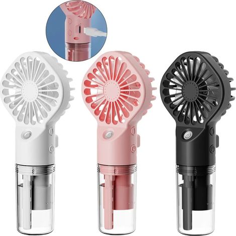 Lot de 3 mini ventilateurs brumisateurs – Rafraîchissants, multifonctionnels et silencieux, portables et de poche, rechargeables, 4 vitesses avec brumisation d'eau pour les voyages et le camping (1/5)
