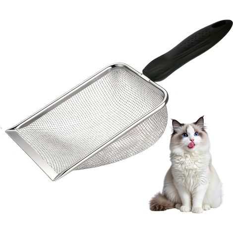 Pelle à litière pour chat à long manche, durable et antirouille, résistante et facile à nettoyer, idéale pour la litière agglomérante et les foyers avec plusieurs chats. (1/5)