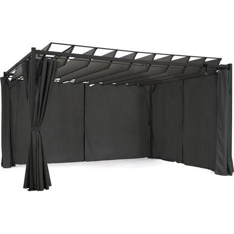 Idmarket – Pergola lames orientables 3x4 m – Rideaux occultants gris anthracite – Structure acier – Hauteur 220 cm – Protection contre le soleil et la pluie (1/5)