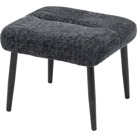 Pouf gris foncé avec coussin moelleux, repose-pieds en tissu chenille, pieds acier, 45x41x38 cm (1/5)