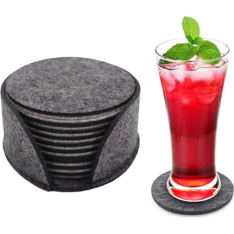 BelleRise - Lot de 10 sous-verres réversibles en feutre gris avec supports (1/5)
