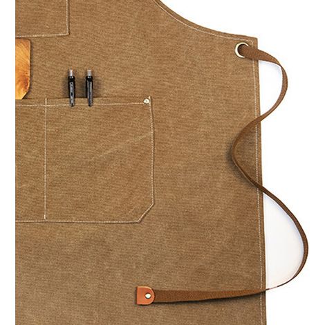 Tablier de travail du bois en toile épaisse imperméable, idéal pour le jardinage et les cafés, couleur beige clair. (1/5)