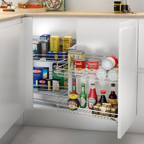 Emuca Estraibili angolari Supra per mobili da cucina, Destra, Cromato lucido, Acciaio (1/3)