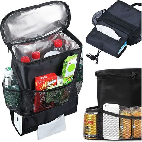 Sac isotherme pour siège auto avec 3 poches en filet et compartiment pour mouchoirs, sac isotherme, organiseur, protection thermique pour dossier, sac, isolation pour siège arrière, sac thermique (1/5)
