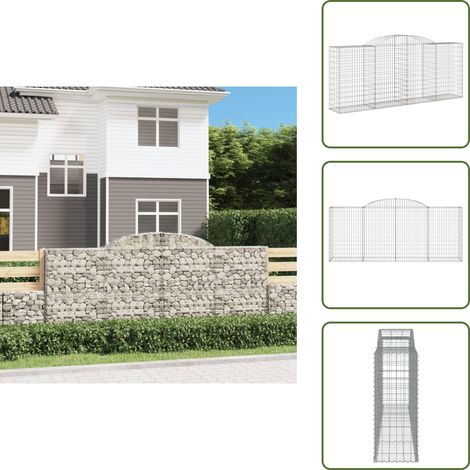 Gabione mit Hochbogen 300x50x120/140 cm Verzinktes Eisen - Gabionenkorb - Gabionenwände - Gartendekoration - Gartenzubehör - Zaun (1/5)
