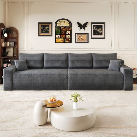 Canapé modulable 302x91x58 cm en tissu corduroy gris foncé, sans montage pour salon FloraGrace (1/5)