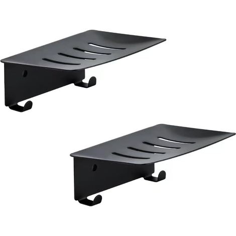 Seifenschale aus Edelstahl für die Dusche, 2er-Set wandmontierte Seifenschalen mit Abfluss für Bad und Küche, doppelte Installationsmöglichkeit (schwarz) (1/5)