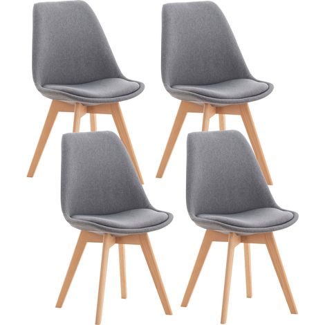 Conjunto de 4 sillas de comedor para cocina u oficina en tela gris claro con patas de madera 100000367