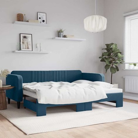 Tagesbett Ausziehbar Blau 90x200 cm Samt (1/5)