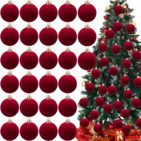 30 bordeauxrote Samt-Weihnachtskugeln, Hängedekorationen aus samtbezogenem Kunststoff, Weihnachtsbaumschmuck, geeignet für Weihnachten, Halloween, Thanksgiving und Hochzeiten. (1/4)