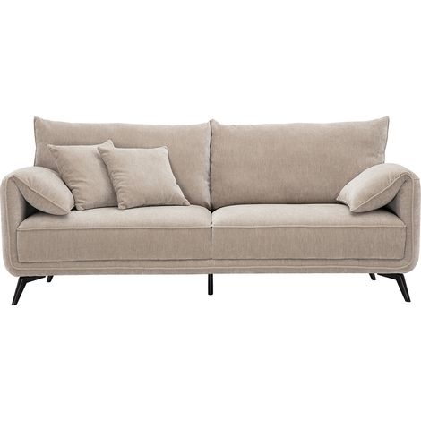 Designersofa 3-Sitzer in taupefarbenem Samt-Effekt Stoff und schwarzem Metall TANTOR