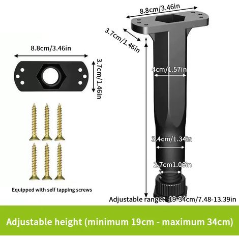 (C) Pied de support télescopique réglable pour poutre de lit, pied de canapé en plastique renforcé, support de charge inférieur pour meubles (1/5)