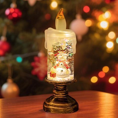 Velas navideñas sin llama – Bola de nieve con lentejuelas brillantes (muñeco de nieve) – Funciona con pilas para decoración del hogar/fiestas (1/5)