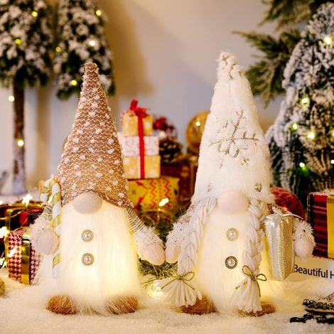 Décorations de Noël poupée naine sans visage longue barbe chapeau en peluche avec lampe prendre cadeau béquilles poupée Rudolph pour Halloween, festival, Noël, décoration de fêtes (1/5)