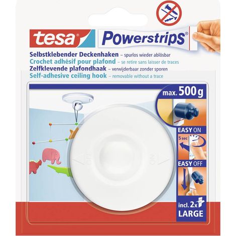 Tesa Powerstrips Gancio da soffitto bianco supporto 500g (1/5)