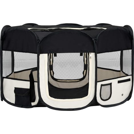 Parque para perros plegable con bolsa de transporte 145 x 145 x 61 cm negro 020001729