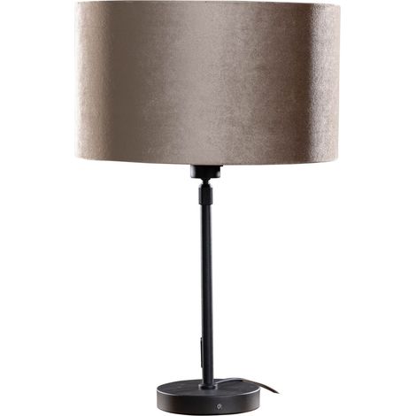 Tischleuchte Schwarz mit Taupe Samt-Schirm 35cm - Parte