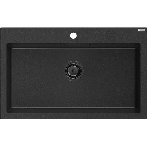 Mexen Elix évier en granit 1 bac 800 x 500 mm, noir/argent métallique, siphon noir - 6527801005-73-B (1/5)