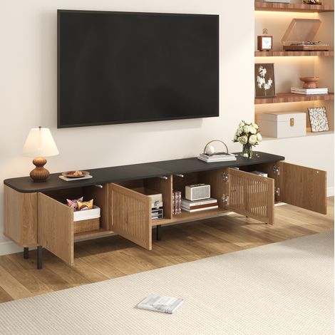 Mobile TV 190x35x45 cm rovere in MDF e pannelli truciolari con ante a griglia e ampio contenitore (1/5)