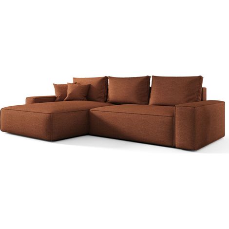 Canapé d’angle tissu tressé convertible avec coffre NINA angle gauche-Orange-angle gauche (1/4)