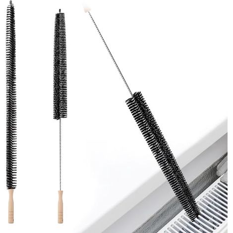 Brosse de radiateur ING en 2 parties avec manche en bois, brosse de nettoyage longue et fine, brosse anti-poussière flexible et multifonctionnelle pour le nettoyage noir (1/5)