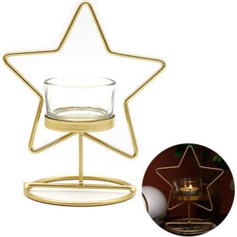 Bougeoir - Etoile Cinq Branches - Fer Et Verre - Or - 8x15 cm - 1 Unite (1/4)
