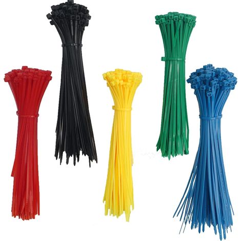 500 pièces Colliers de serrage autobloquants de 20 cm, couleurs (noir, rouge, jaune, bleu, vert) (1/5)
