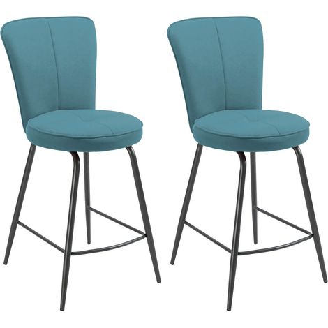 PARIL - Lot de 2 Tabourets de Bar Matelassés Bleus (1/3)