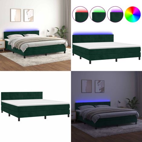 Sommier à lattes de lit avec matelas LED Vert foncé 180x200 cm - Lit Plateforme - Lit Design - Lit Velours - Lit Avec Éclairage Led - Sommier Tapissier - Home & Living (1/5)