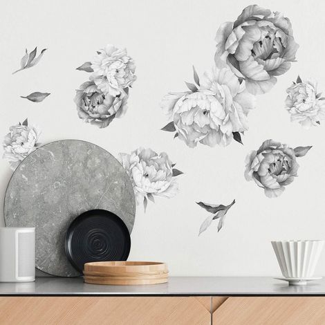 Stickers muraux fleurs de pivoine aquarelle (aquarelle rose et blanche) - Stickers muraux fleurs