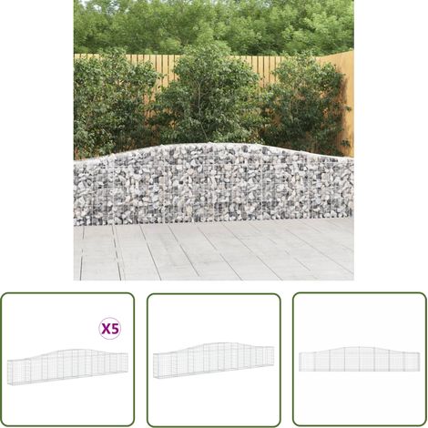 The Living Store Gabionen mit Hochbogen 5 Stk. 400x30x60/80 cm Verzinktes Eisen - Gabionen - Gabionenkorb - Gartendeko - Gartenzubehör - Zaun (1/5)