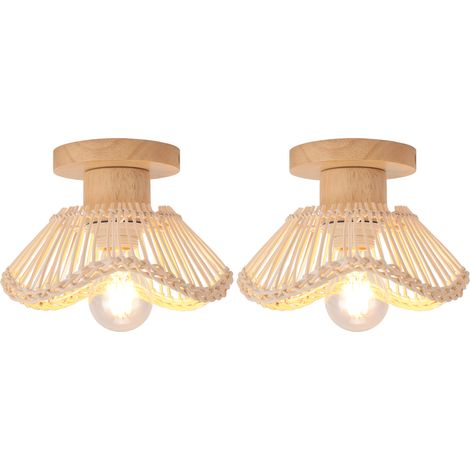 2PCS Plafonnier Moderne Lampe De Plafond En Osier Plafonnier Rétro Luminaire Plafonnier Intérieur Plafonnier en Rotin Tressé