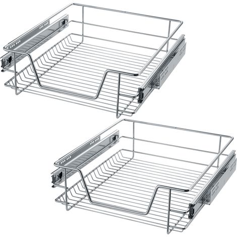 Tectake – Tiroir de rangement télescopique – Lot de 2 – Métal chromé – Dimensions intérieures 38x42,5x14 cm – Charge max 12 kg